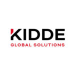 Logotipo da marca Kidde em letras maiúsculas pretas com detalhe vermelho na letra K e texto Global Solutions abaixo.