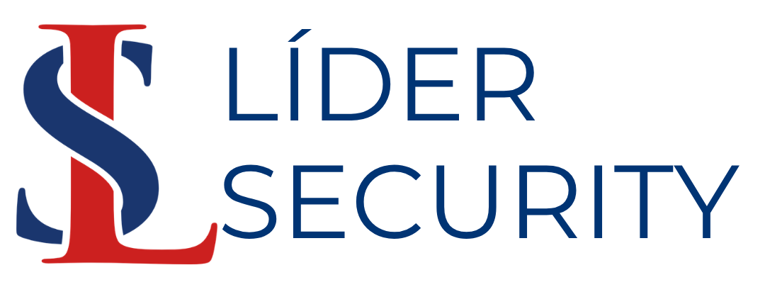 Logotipo da Líder Security composto por um ícone estilizado com as letras L em vermelho e S em azul-escuro à esquerda, seguido pelo nome Líder Security em letras maiúsculas azuis.