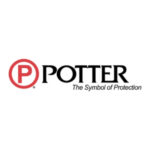 Logotipo da Potter com letra P vermelha dentro de um círculo e o nome em letras pretas acompanhado da frase The Symbol of Protection.